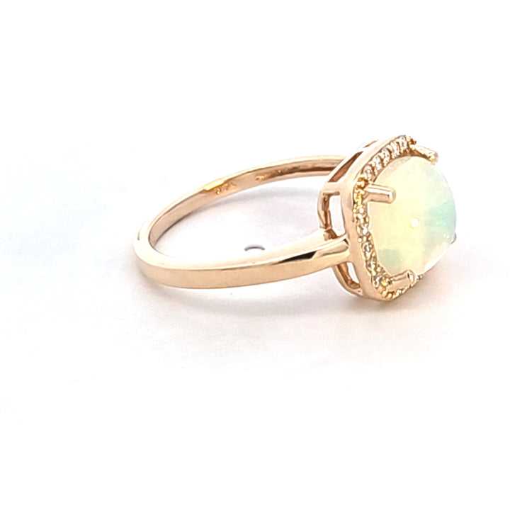 14KY Cushion Cabochon Opal and Diamond Ring