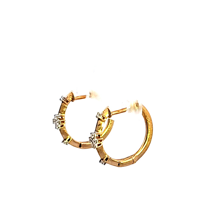 14KY Diamond Station Huggie Hoop Earrings