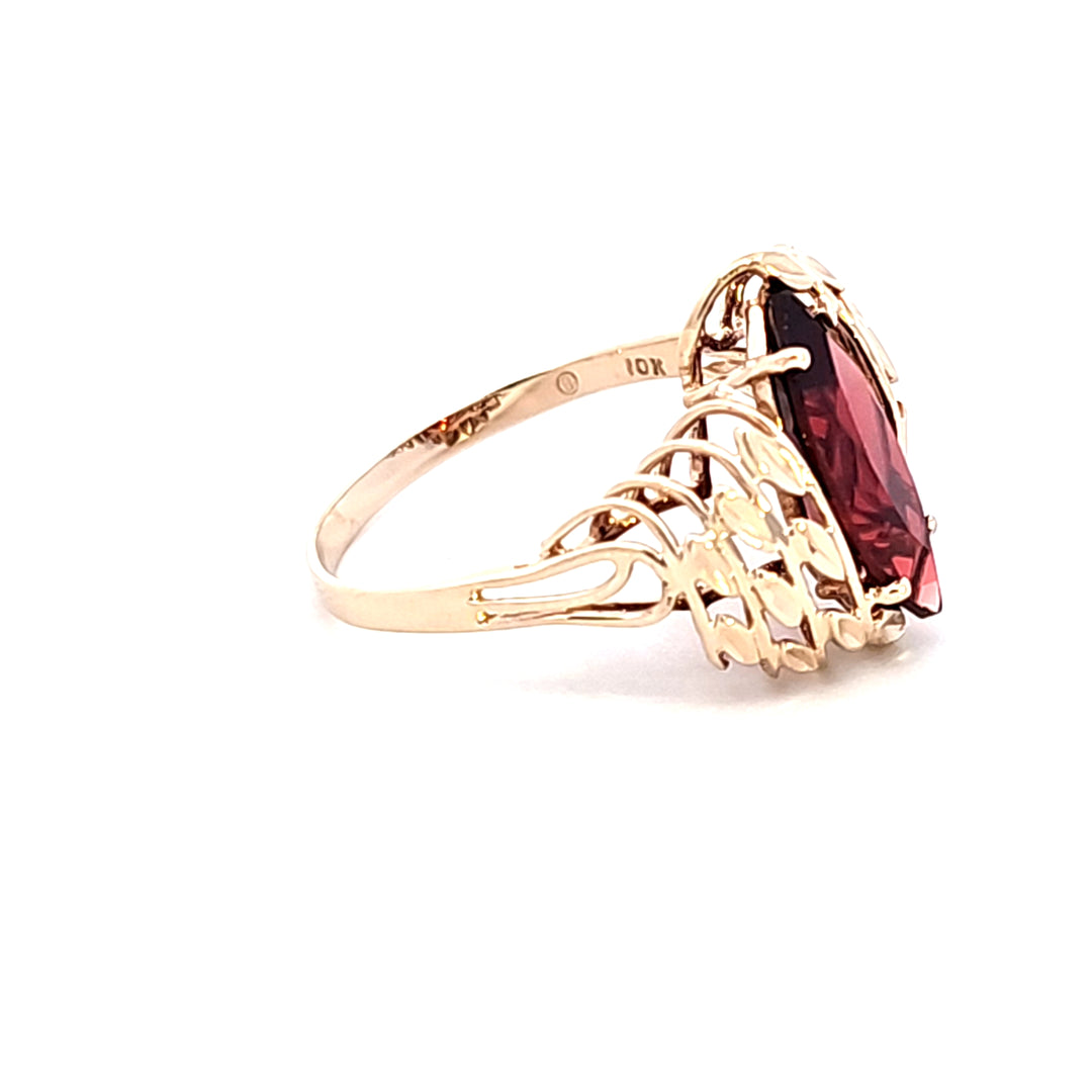 10KY Marquise Garnet with Filigree Estate Ring