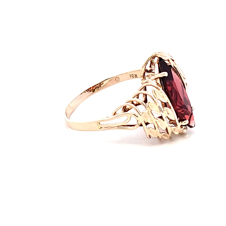 10KY Marquise Garnet with Filigree Estate Ring