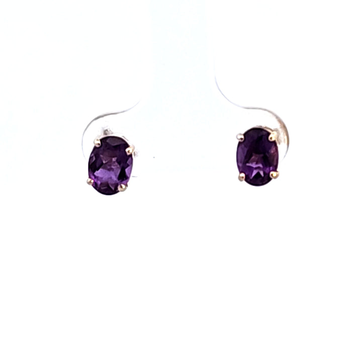 14KY Oval Amethyst Stud Earrings