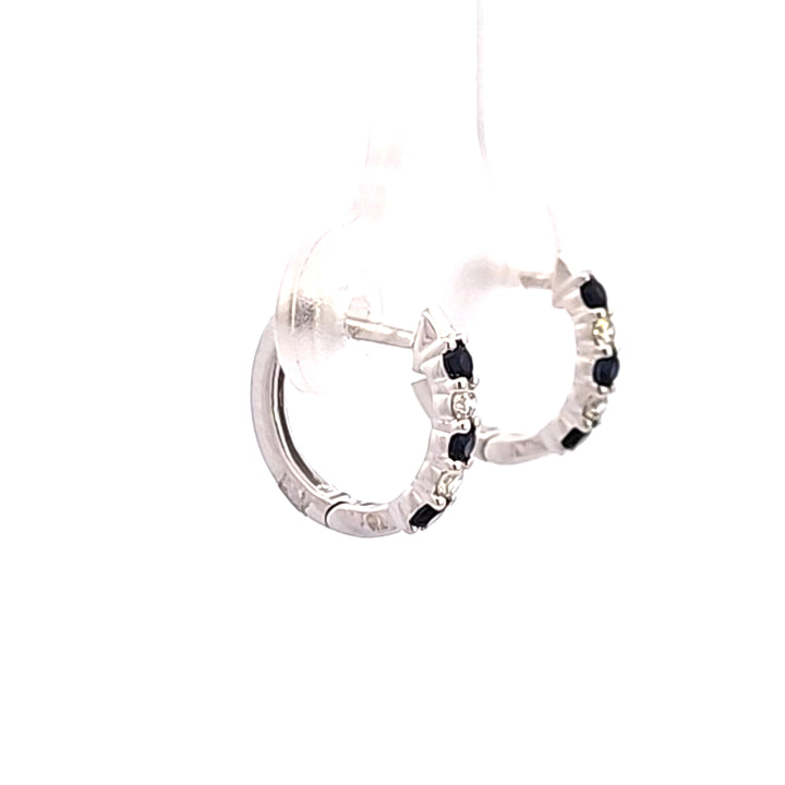 14KW Blue Sapphire and Diamond Hoop Earrings