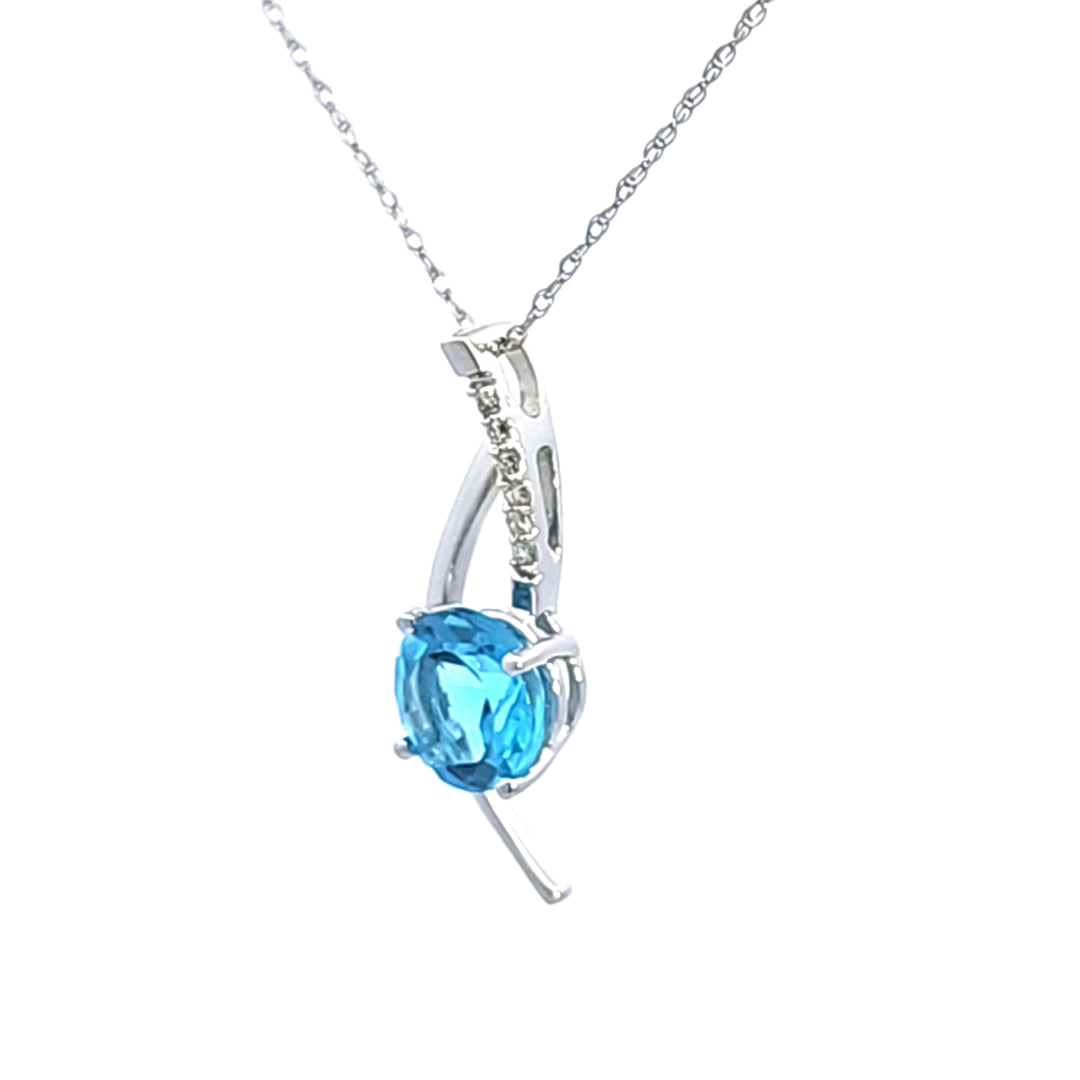 14KW Blue Topaz and Diamond Pendant