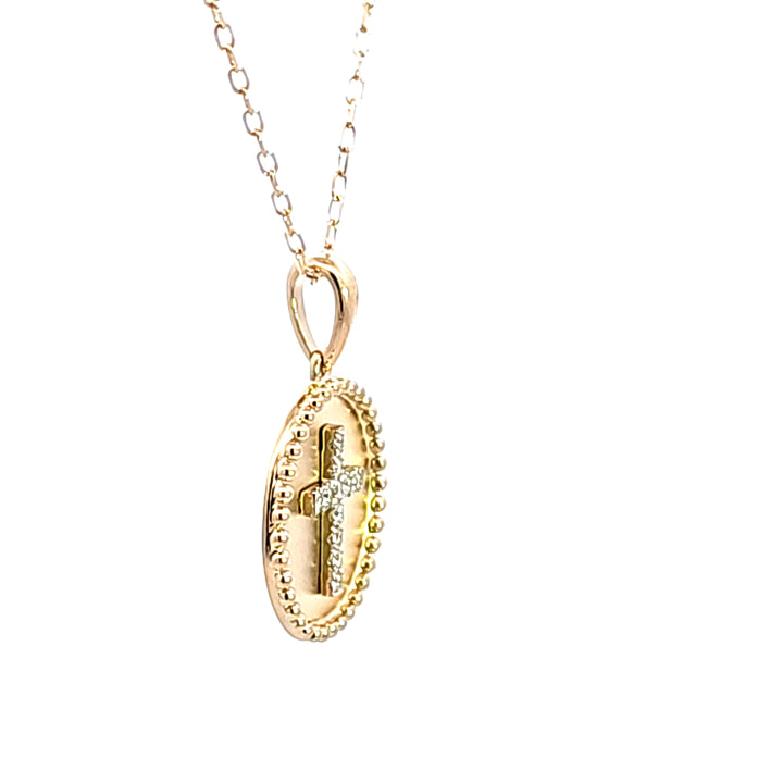 14KY Diamond Disc Cross Pendant