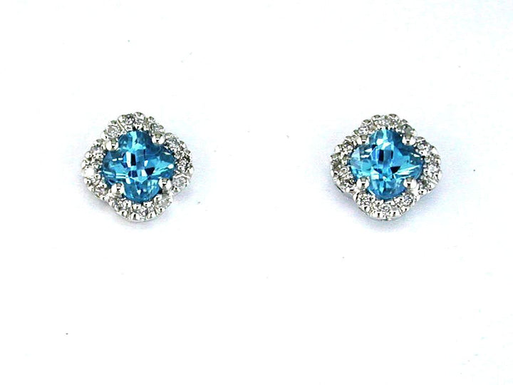 14KW Cushion Blue Topaz and Diamond Earrings