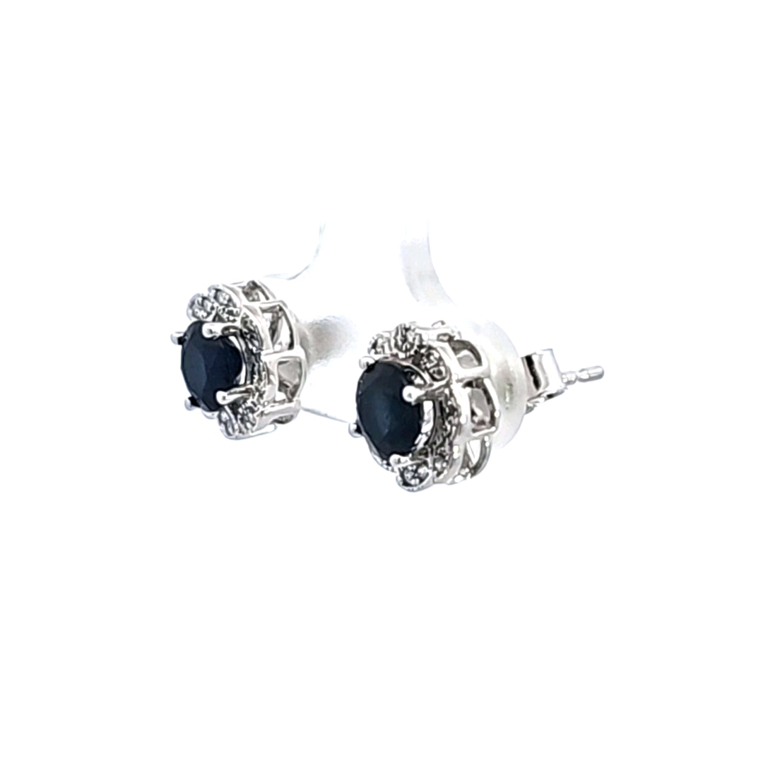 14KW Blue Sapphire and Diamond Earrings