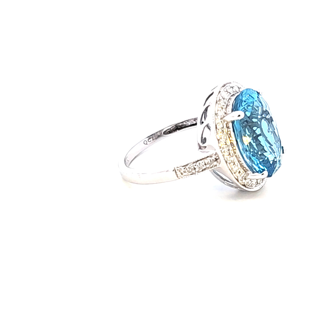 14KW Blue Topaz and Diamond Estate Ring