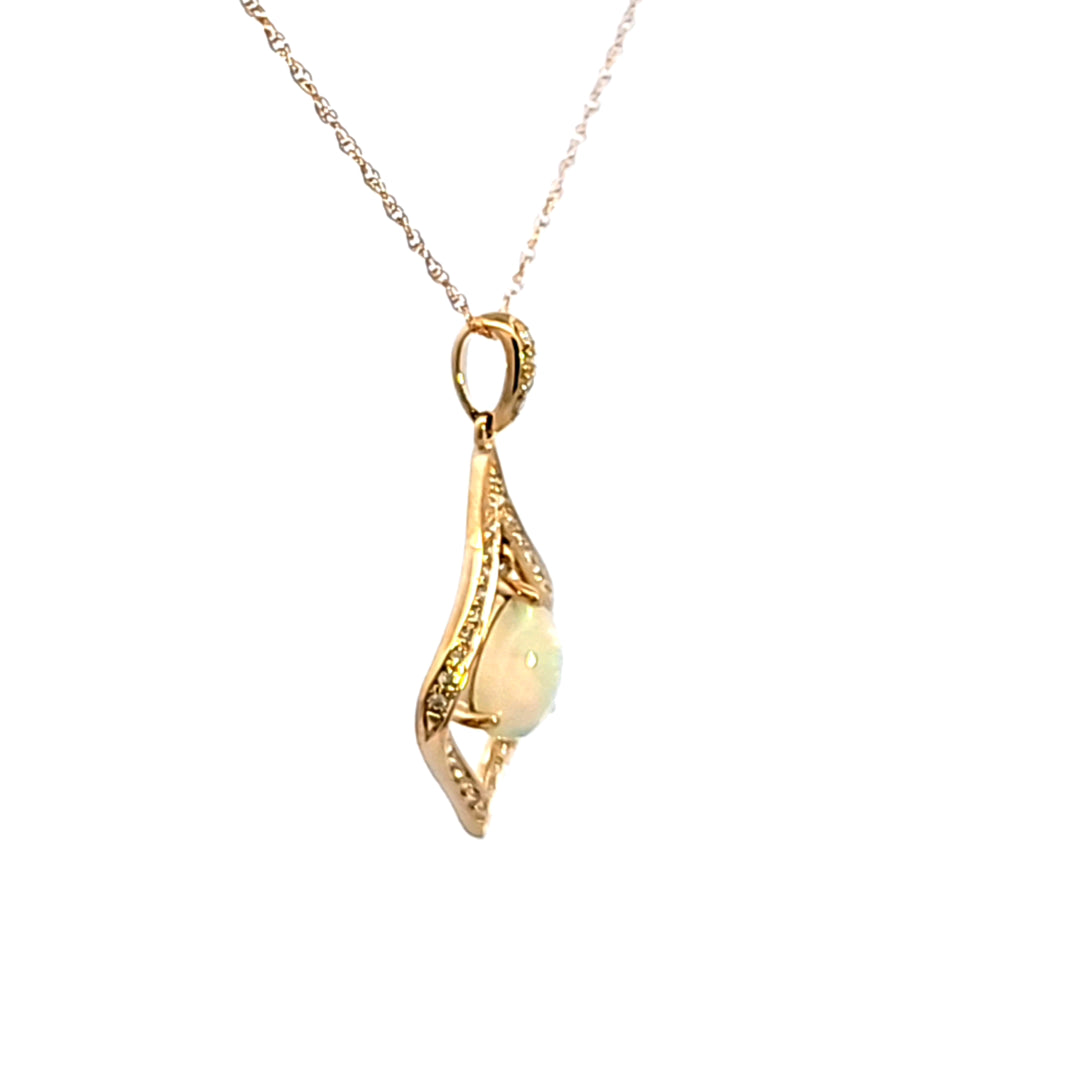 14KY Opal and Diamond Pendant