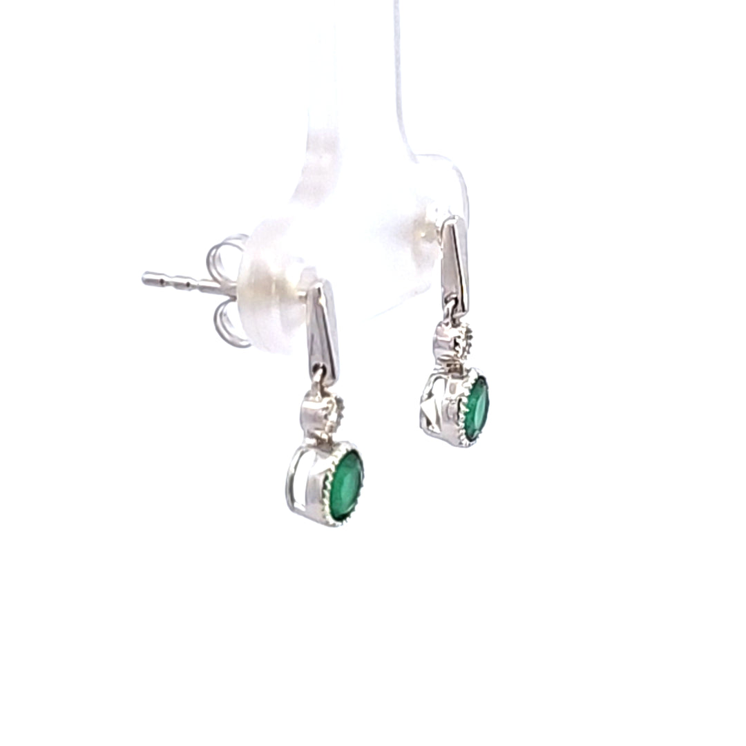 14KW Emerald and Diamond Drop Earrings