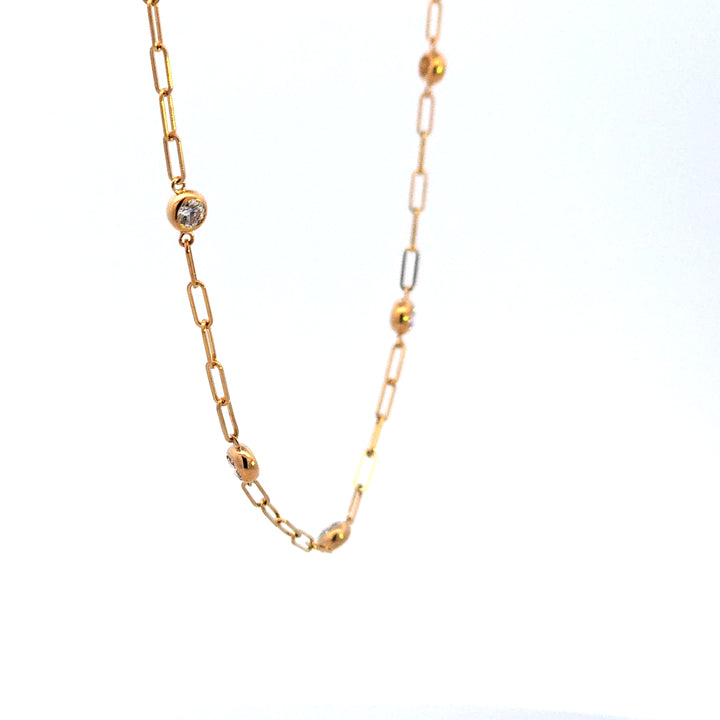 14KY Paper Clip Diamond Bezel Station Necklace