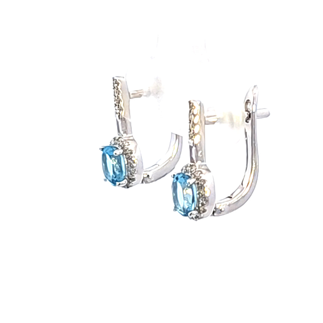 14KW Blue Topaz and Diamond Earrings