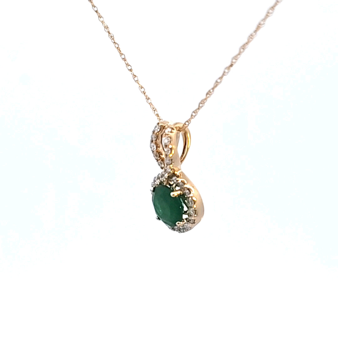 14KY Emerald and Diamond Pendant
