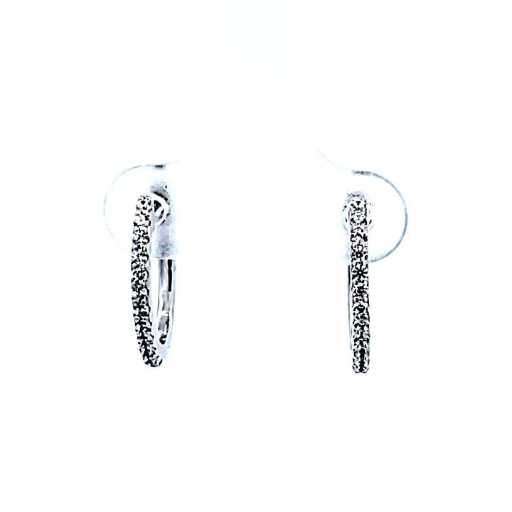 Sterling Silver and Platinum CZ Oval Huggie Earrings