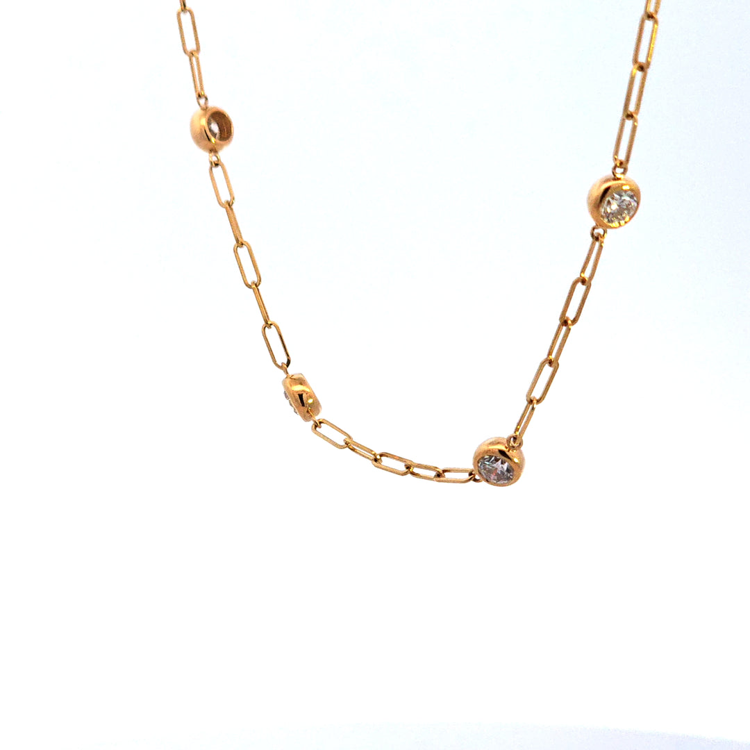 14KY 18" Paper Clip Diamond Bezel Station Necklace
