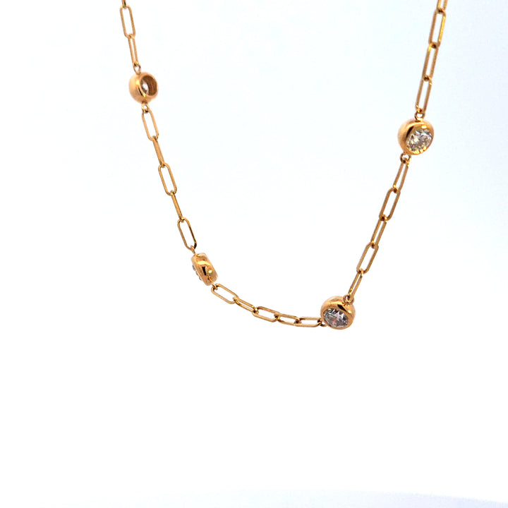 14KY 18" Paper Clip Diamond Bezel Station Necklace