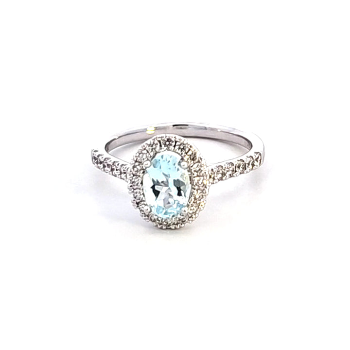 14KW Aquamarine and Diamond Fashion Ring