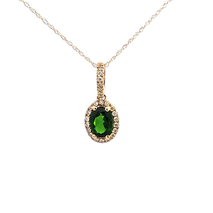 14KY Russalite Chrome Diopside and Diamond Pendant Necklace