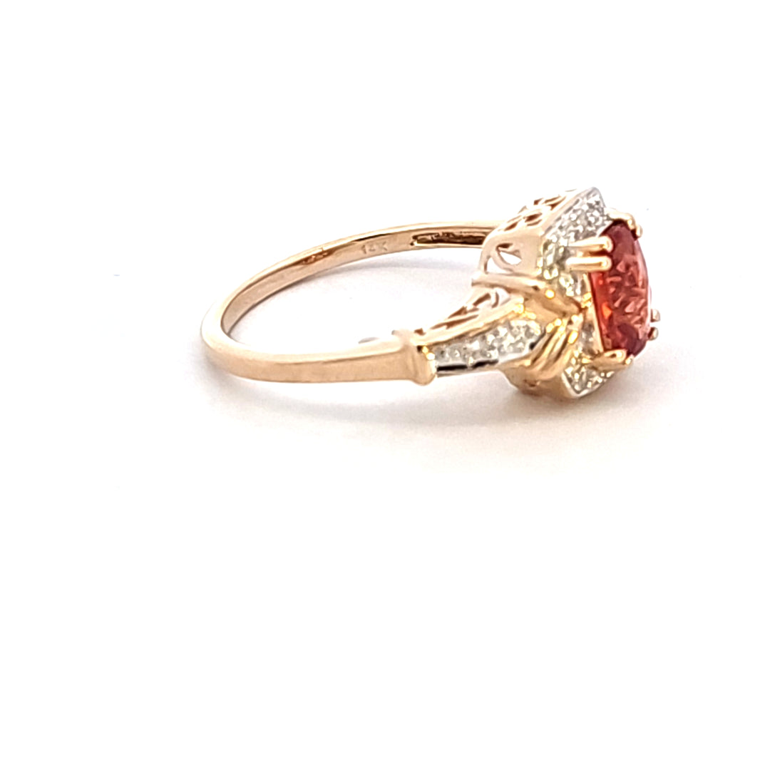 14KY Oval Orange Topaz and Diamond Estate Ring