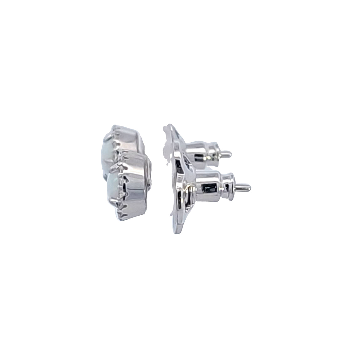 Sterling Silver and Platinum Opal and CZ Earrings