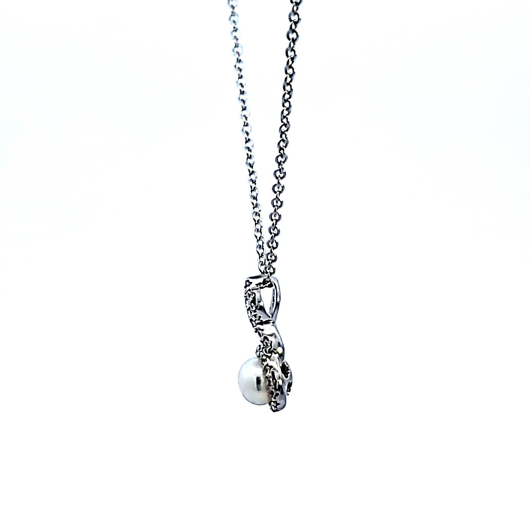 Sterling Silver and Platinum Pearl and CZ Pendant