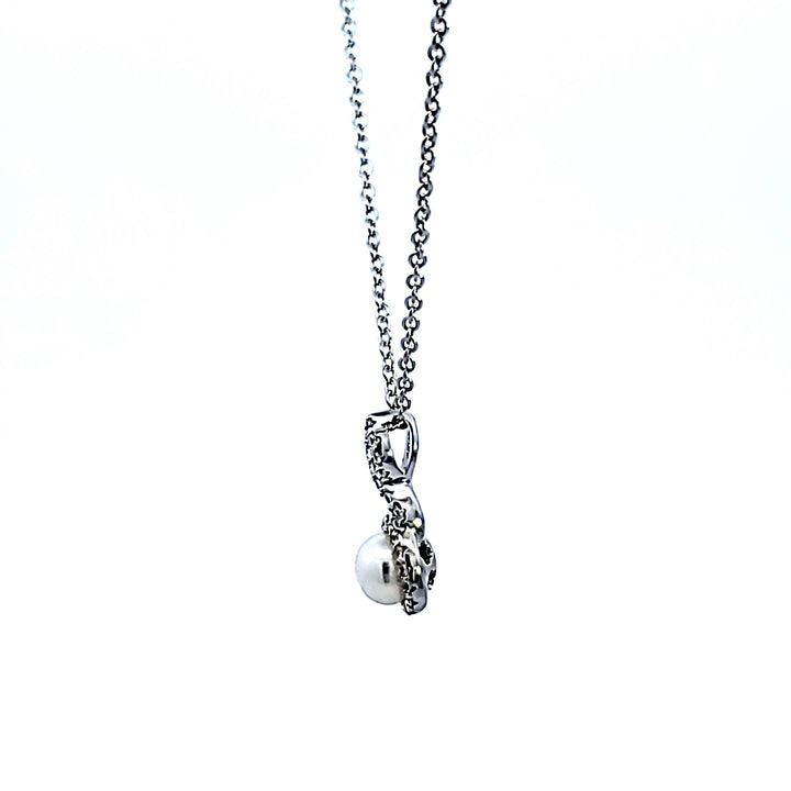 Sterling Silver and Platinum Pearl and CZ Pendant