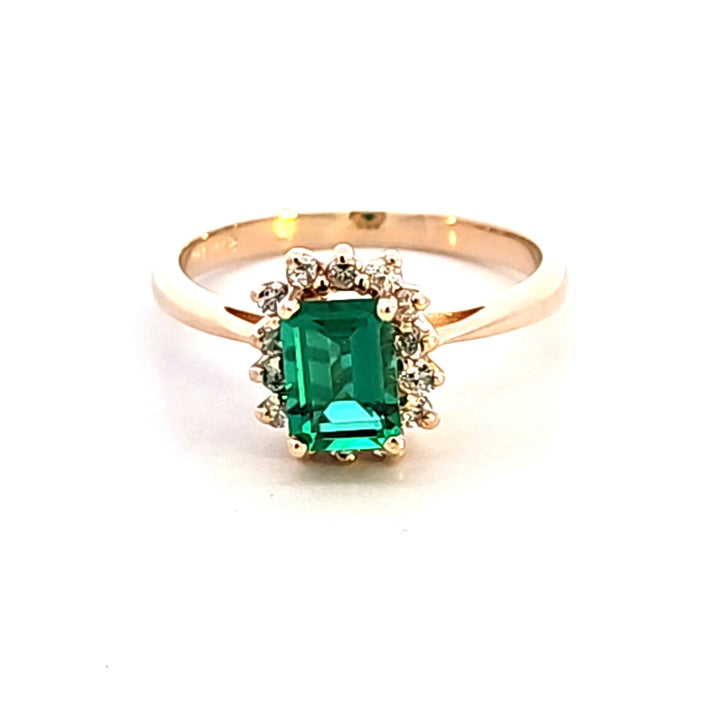 14KY Synthetic Emerald and Diamond Estate Ring
