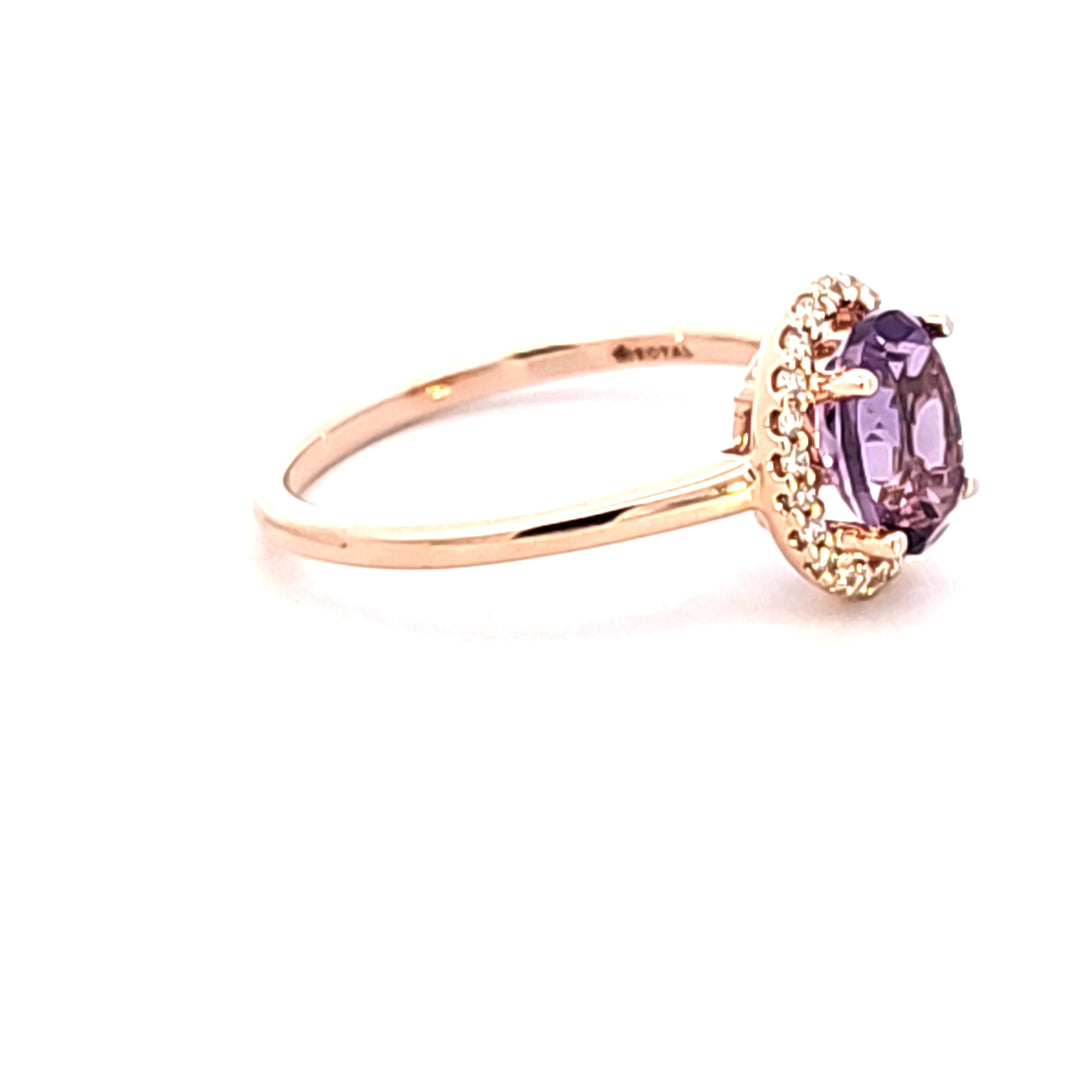 14KR Oval Amethyst and Diamond Fashion Ring