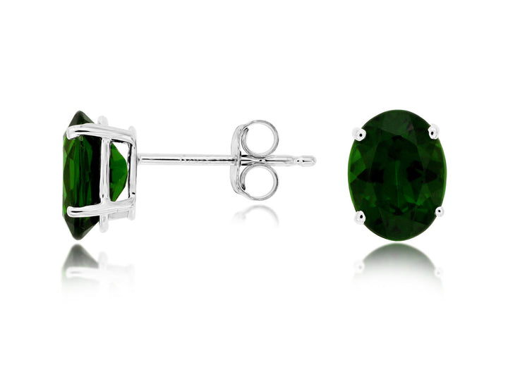 14KW Oval Russalite Chrome Diopside Stud Earrings