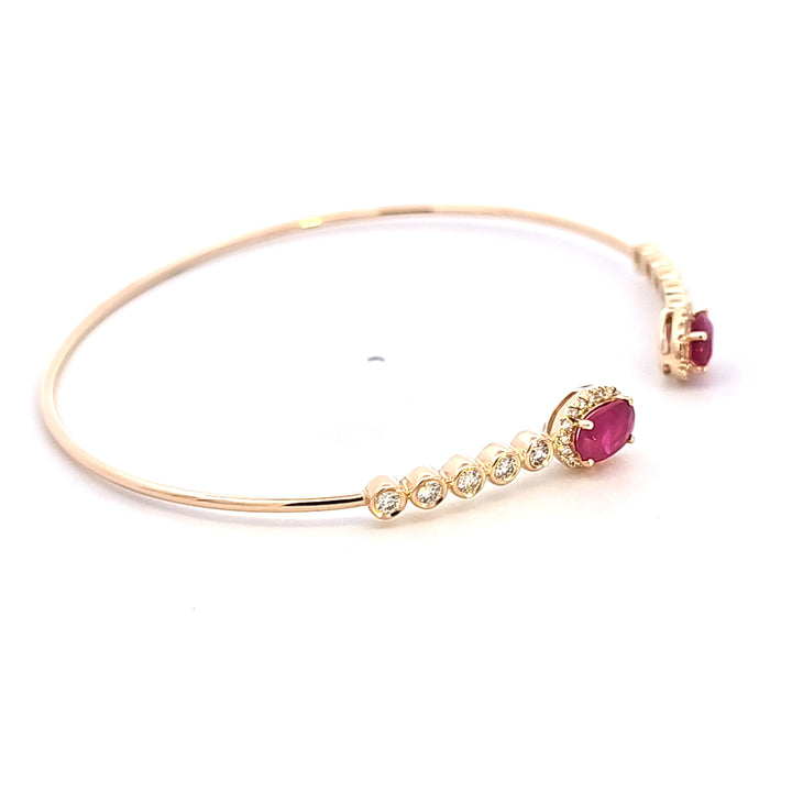 14KY Ruby and Diamond Open Bangle Bracelet