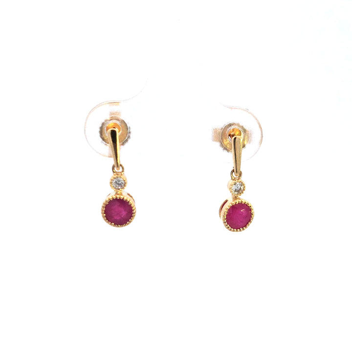 14KY Ruby and Diamond Drop Earrings