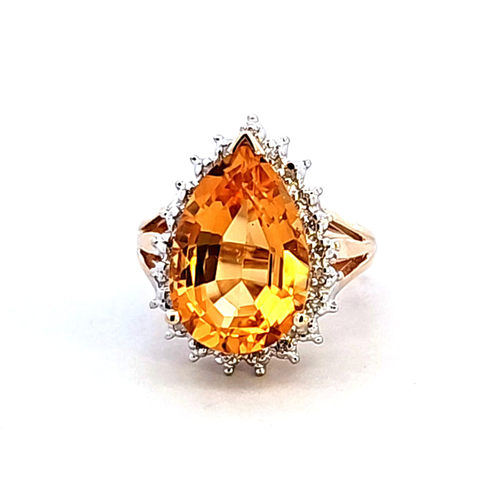 10KY Pear Citrine and Diamond Estate Ring