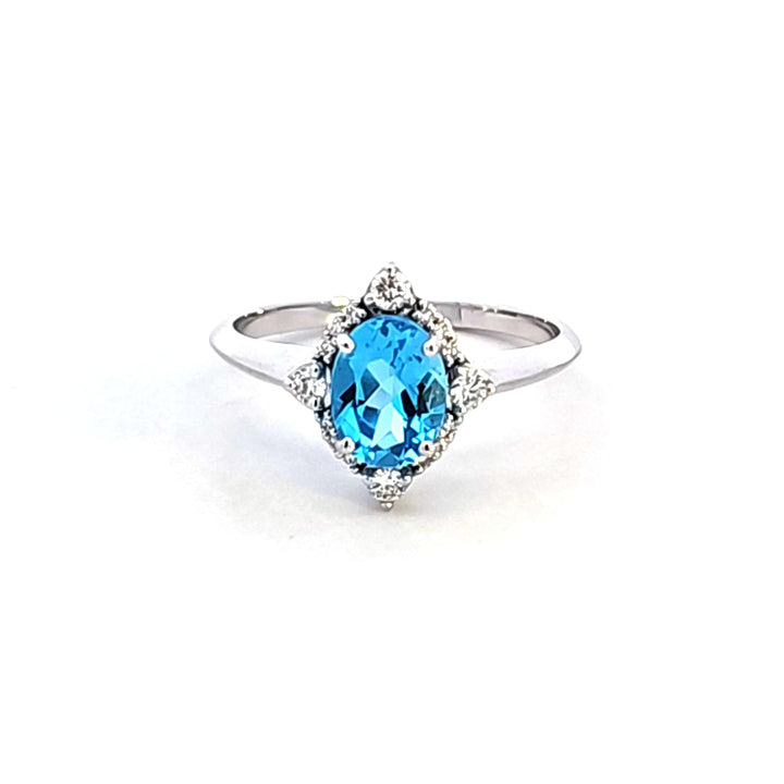 14KW Blue Topaz and Diamond Estate Ring