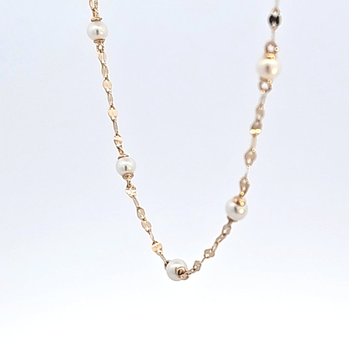 14KY Cultured Pearl and Sparkle Chain Necklace