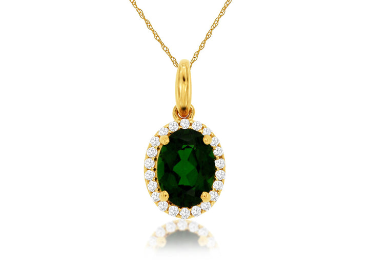 14KY Oval Russalite Chrome Diopside Pendant Necklace