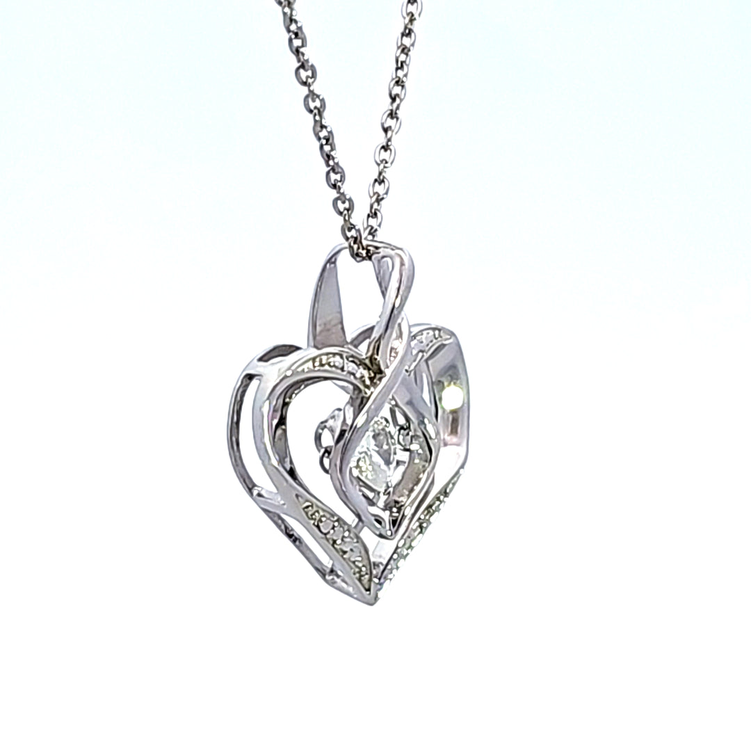 Sterling Silver Created White Topaz and Diamond Pendant