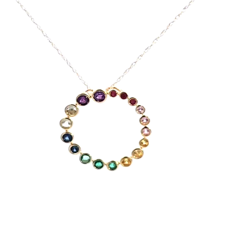 14KY Assorted Color Sapphire Circle Pendant