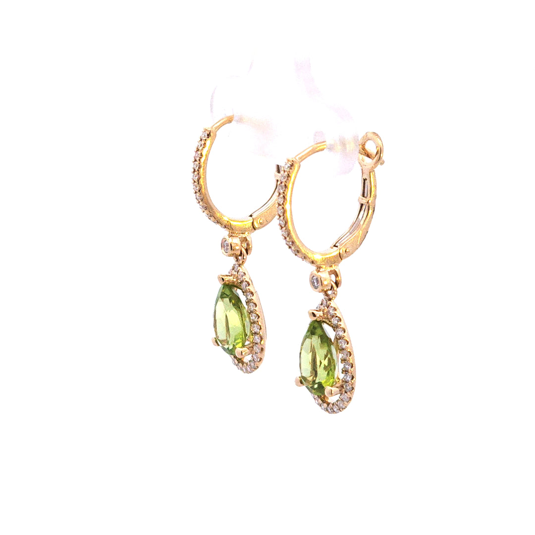 14KY Pear Peridot and Diamond Drop Earrings