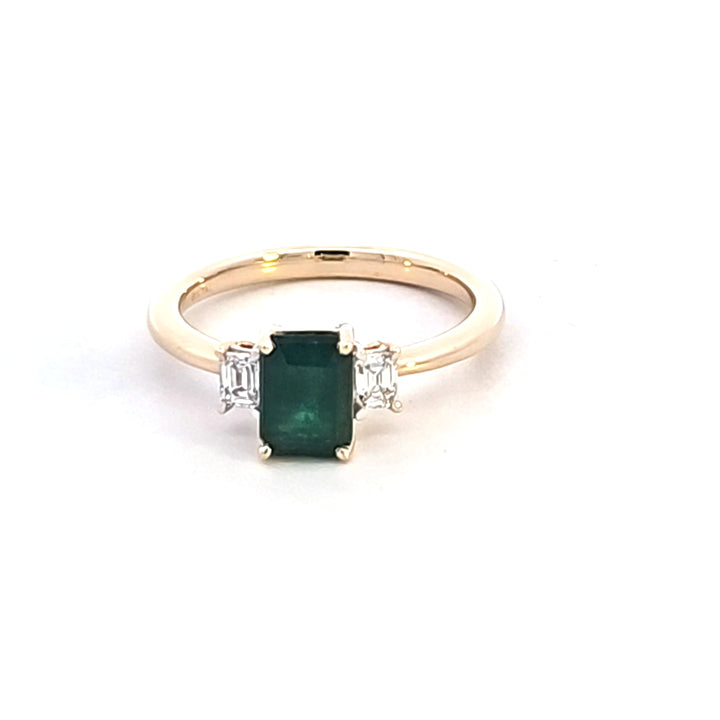 14KY Emerald Cut Emerald and Diamond Fashion Ring