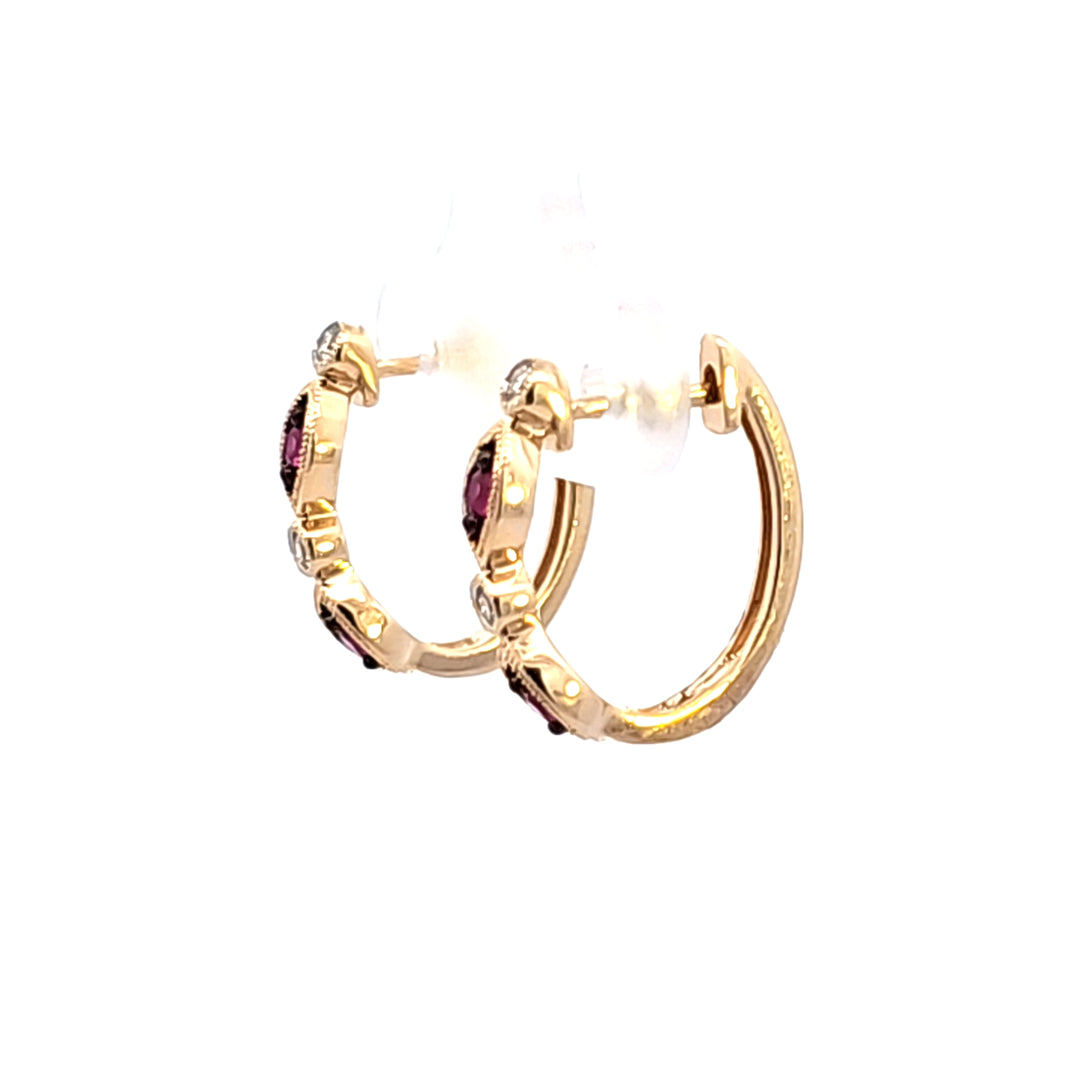 14KY Ruby and Diamond Hoop Earrings