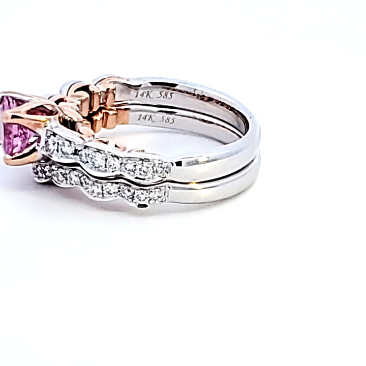 14KTT Round Pink Sapphire Wedding Set