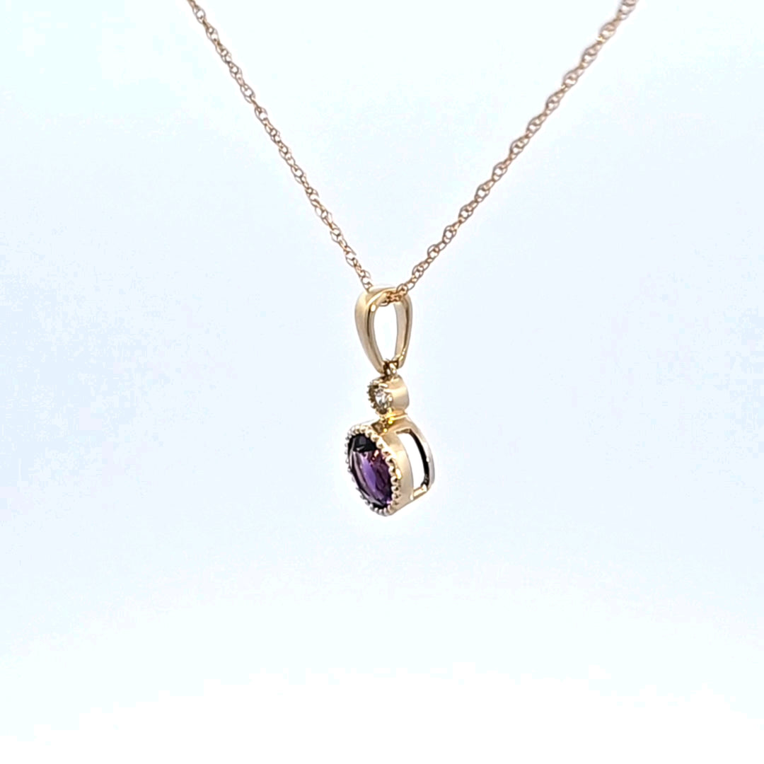 14KY Amethyst and Diamond Pendant