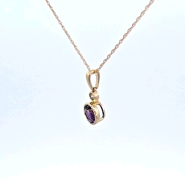 14KY Amethyst and Diamond Pendant