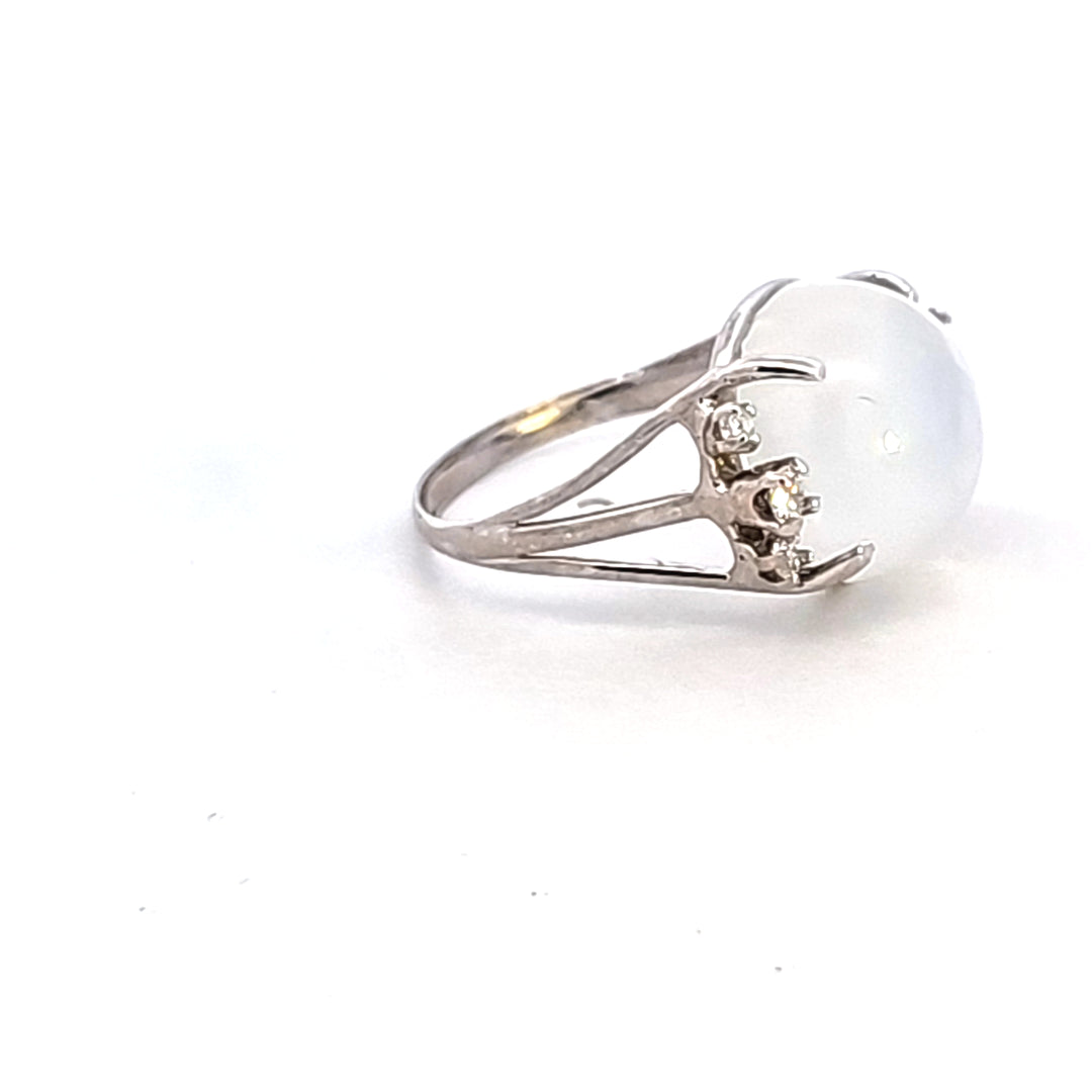 14KW Moonstone and Diamond Estate Ring