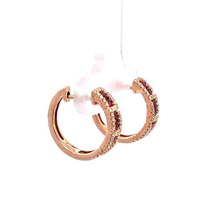 14KR Ruby and Diamond Hoop Earrings