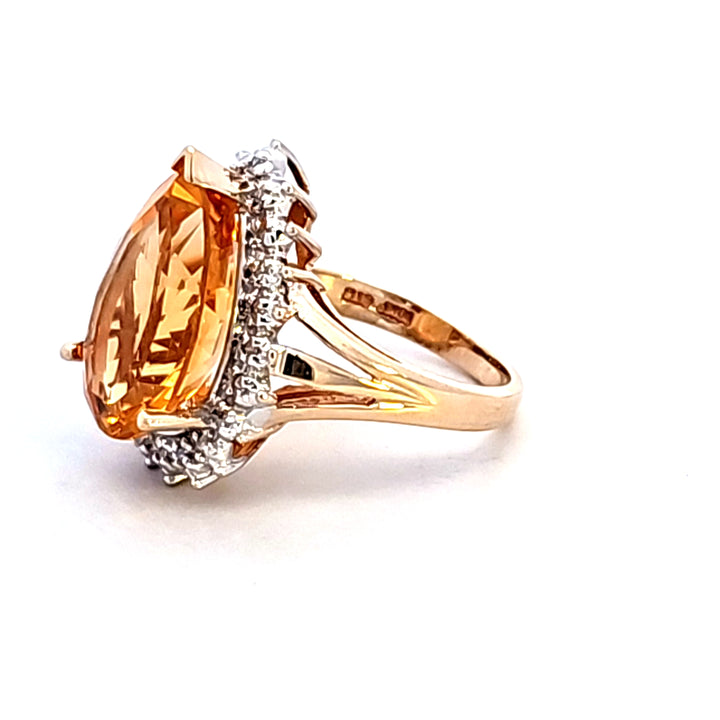10KY Pear Citrine and Diamond Estate Ring