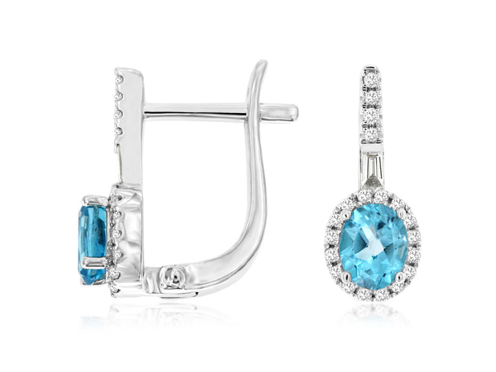 14KW Blue Topaz and Diamond Earrings