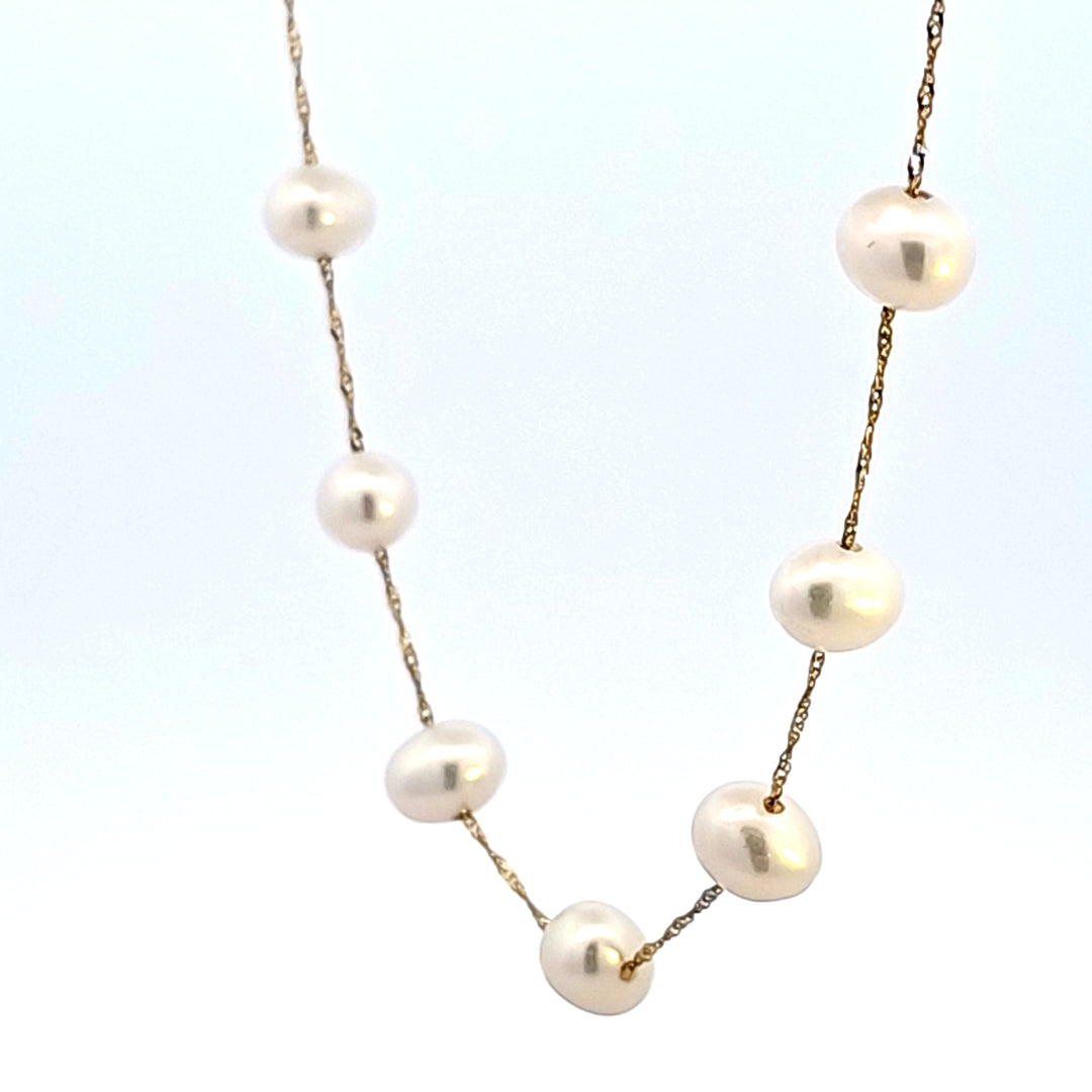 14KY White Freshwater Potato Pearls 18" Tin Cup Necklace