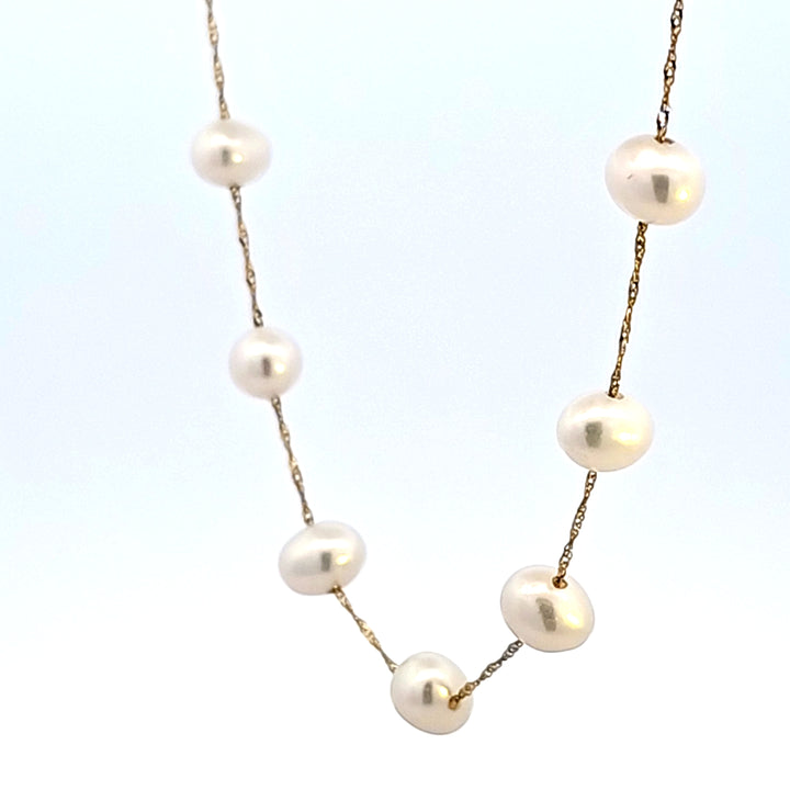 14KY White Freshwater Potato Pearls 18" Tin Cup Necklace