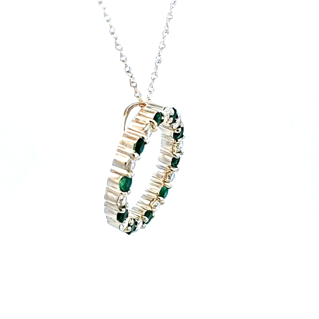 14KY Emerald and Diamond Circle Pendant