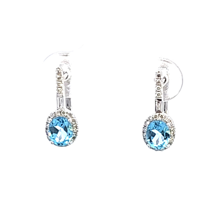 14KW Blue Topaz and Diamond Earrings